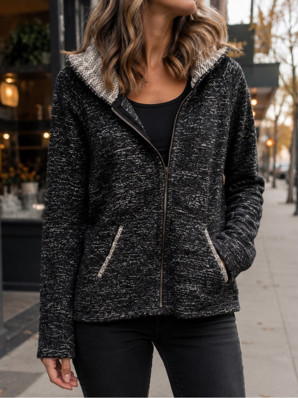 Maison Scotch Hoodie Size 1 Black Heathered Lurex